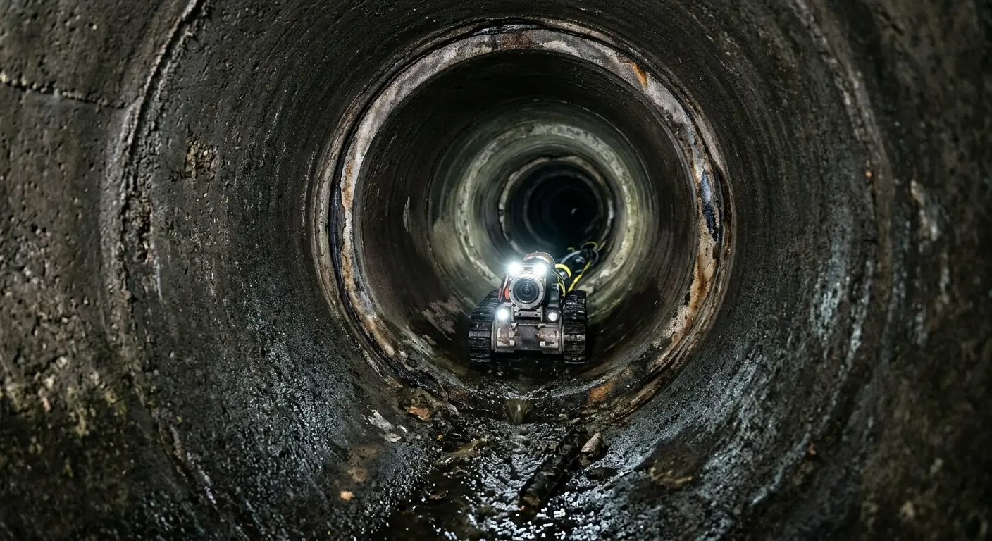 Robotic sewer camera inspecting pipe interior for Sewer Line Repair in Weymouth Town